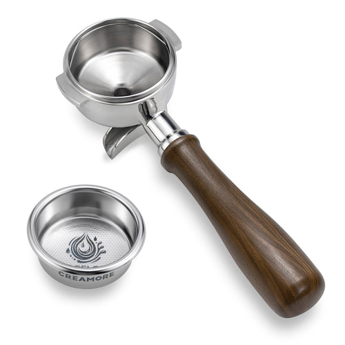 Creamore 58mm Double Spout Portafilter with 18g Convex Basket & Walnut Handle