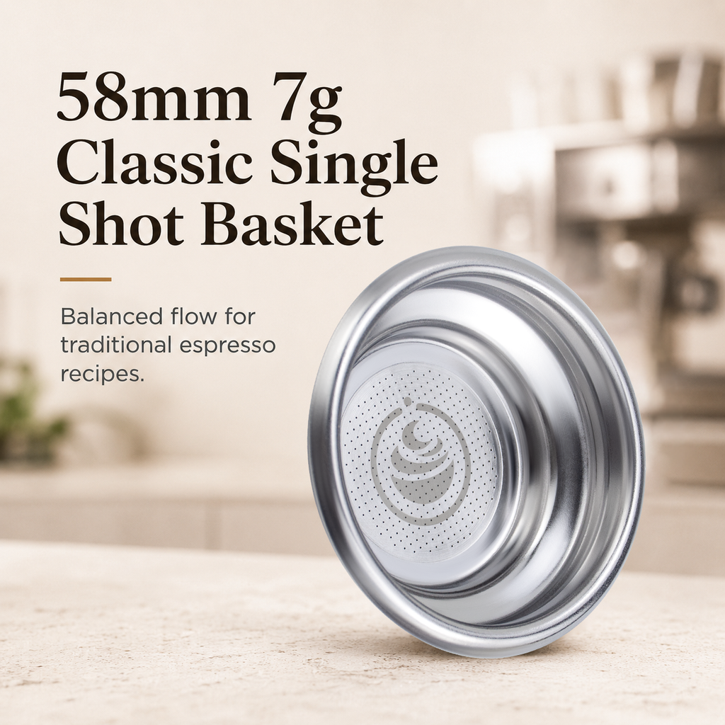 Creamore Performance Series™ 58mm Espresso Basket - 7g Basket for Balanced Classic Single Extractions