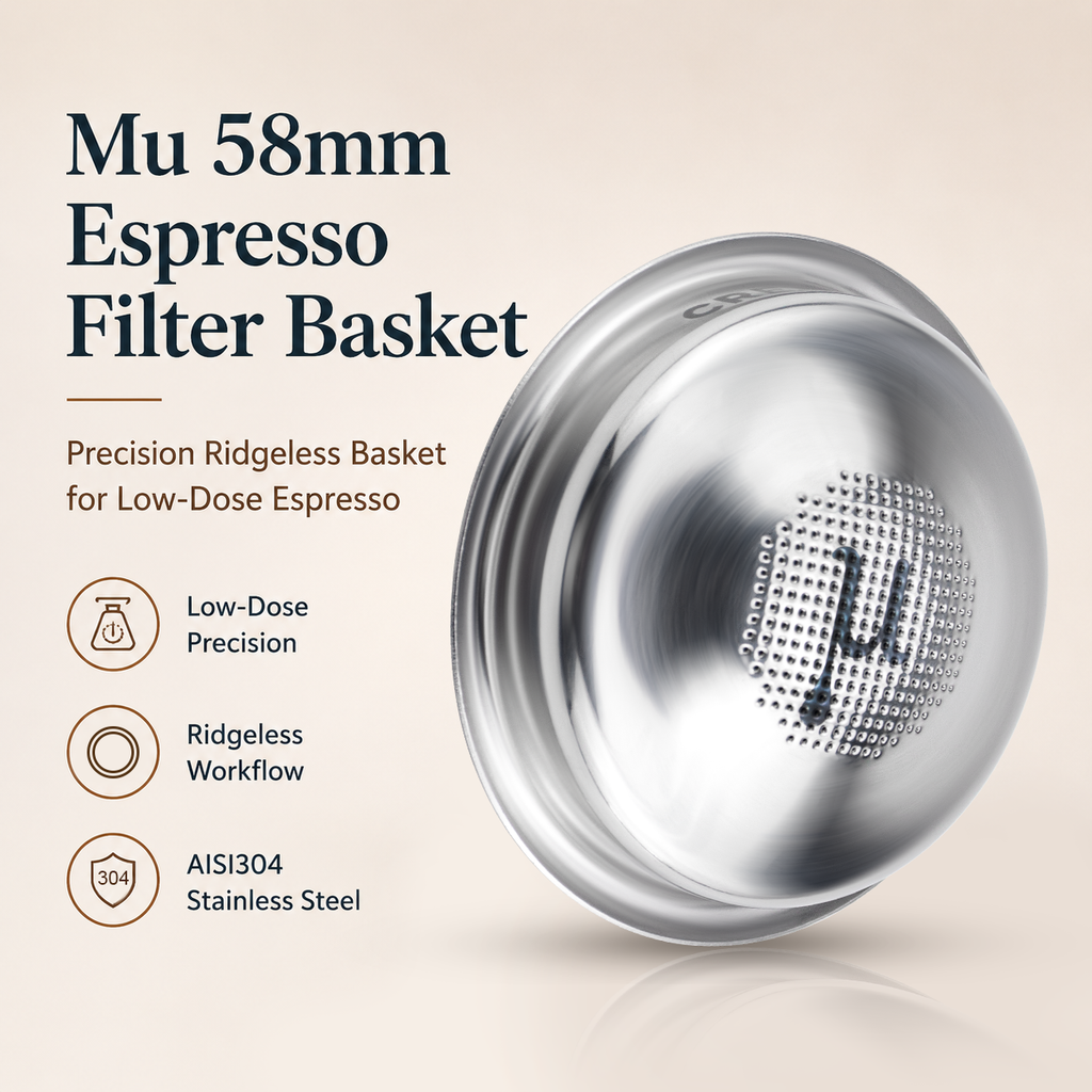 Creamore μ Series™ 58mm Espresso Basket - Ridgeless Basket for Low-Dose Espresso