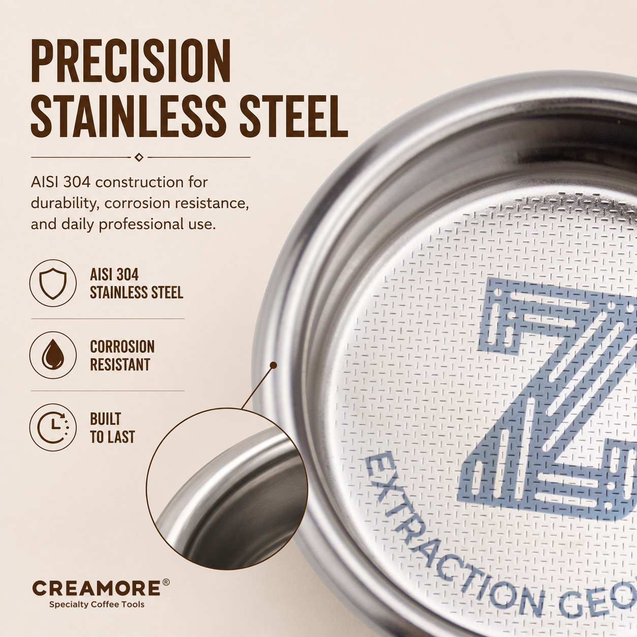 Creamore Z-2118 Series™ 58mm Espresso Basket - 18g Basket for High-Extraction Clarity