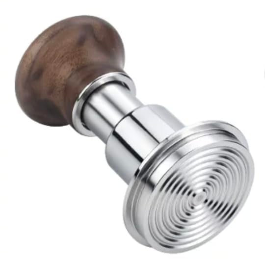 Creamore PULSE PRESS 58.5mm calibrated auto-leveling impact espresso tamper with walnut handle