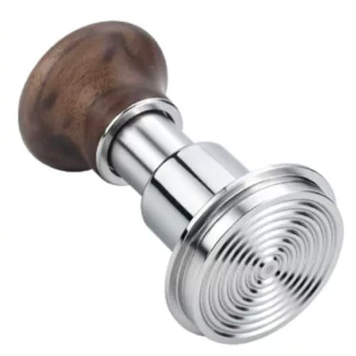 Creamore PULSE PRESS 58.5mm calibrated auto-leveling impact espresso tamper with walnut handle