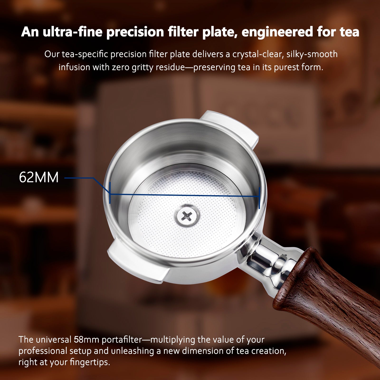 Creamore 58mm Tea Portafilter with Walnut Wood Handle for E61 & 58mm Espresso Machines