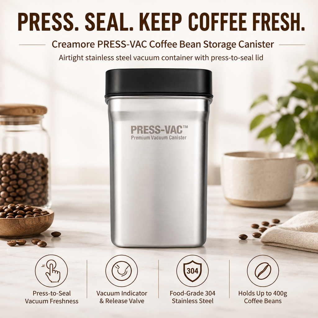 Creamore PRESS-VAC™ Stainless Steel Vacuum Coffee Canister