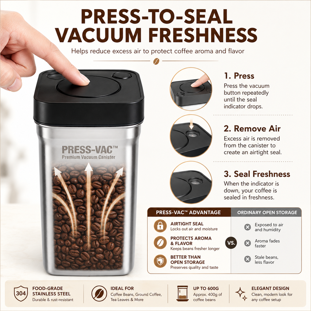 Creamore PRESS-VAC™ Stainless Steel Vacuum Coffee Canister