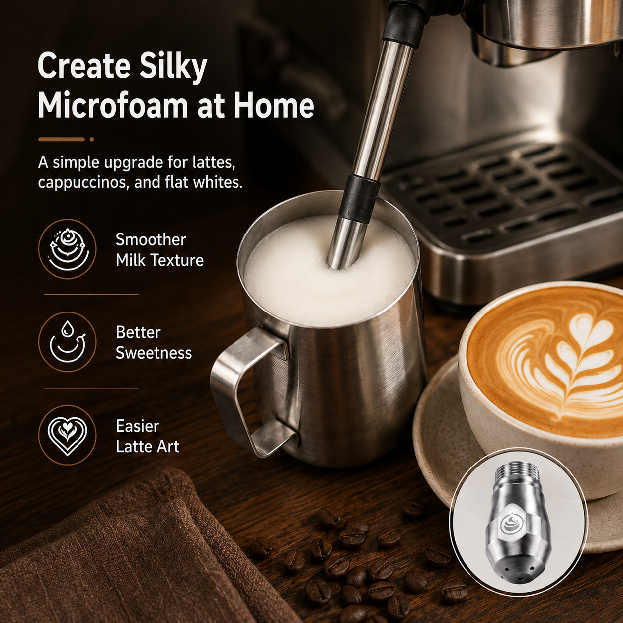 Creamore Swirl Steam Nozzle | Precision Microfoam Upgrade for Breville Espresso Machines