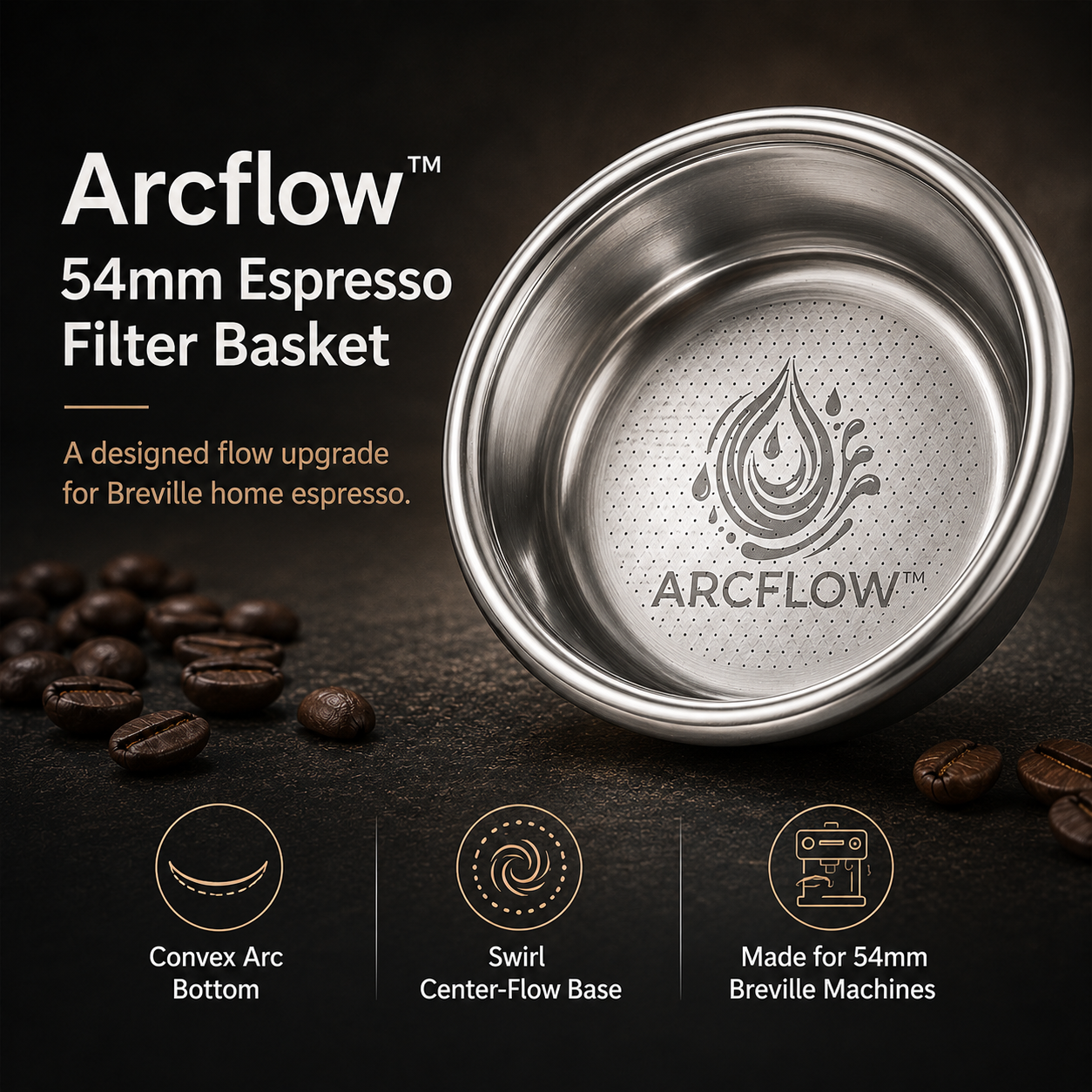 Creamore Arcflow Series™ 54mm Convex Espresso Basket