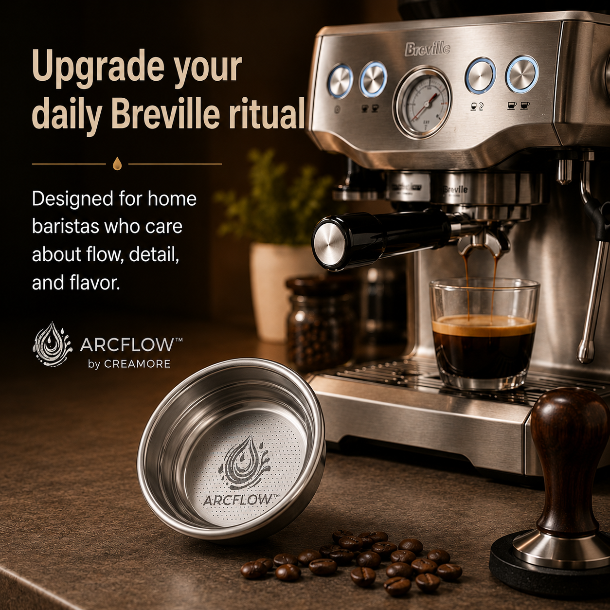 Creamore Arcflow Series™ 54mm Convex Espresso Basket