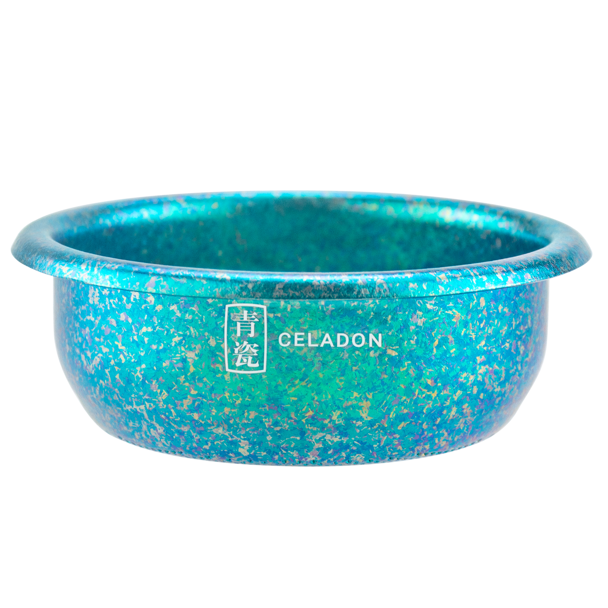 Creamore TitanFlow Ice Crystal basket in Celadon, exterior view showing the finish name.