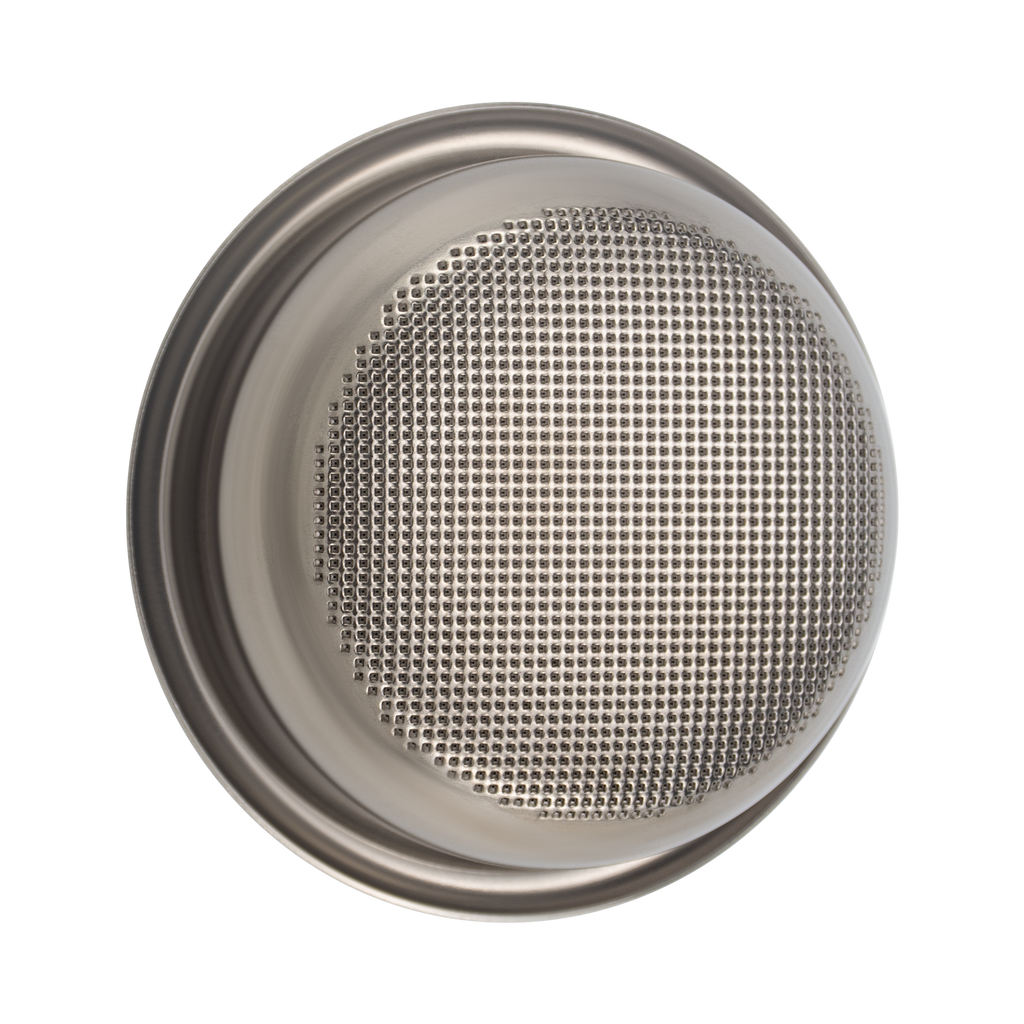 Creamore TitanFlow titanium basket, perforated underside view.